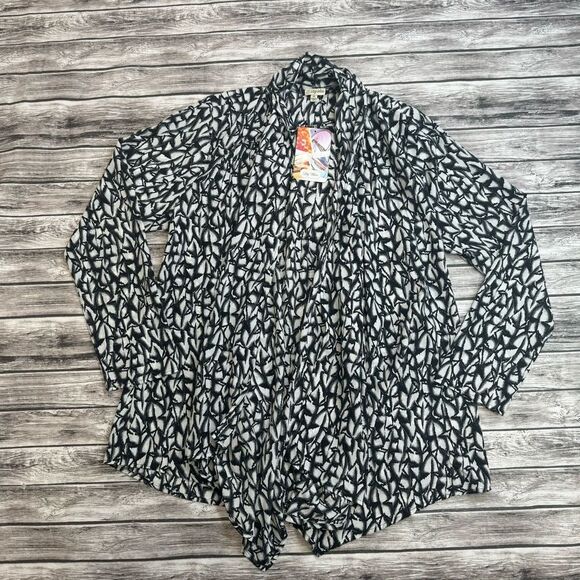 Lily White Women's Lightweight Open Cardigan Abstract White Black XL Extra Large - Picture 12 of 13